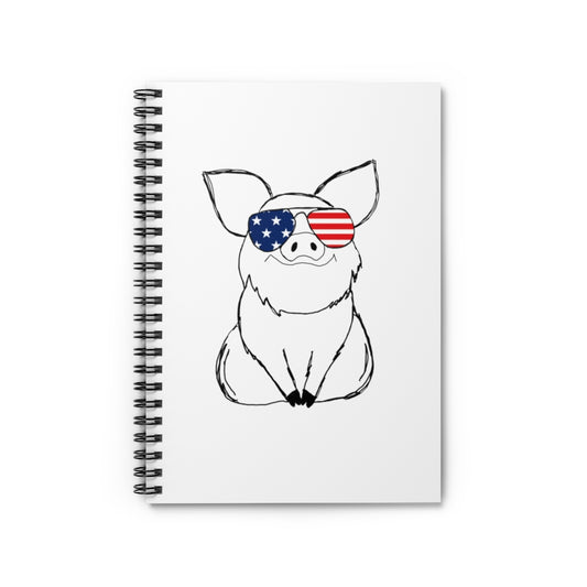 Pig with American Flag Sunglasses Spiral Notebook - Ruled Line