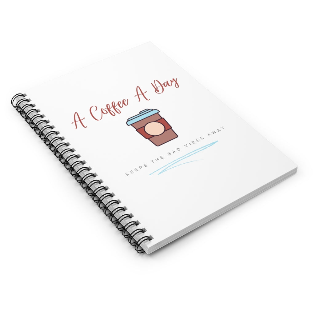 Keep the bad vibes away with a coffee (or two) a day.  This funny coffee notebook shows off your love for caffeine. Designed for the girl who loves coffee and has great style. This journal has 118 ruled line single pages for you to fill up!