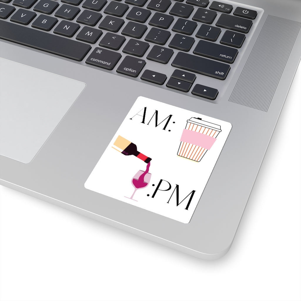 This cute sticker shows off your schedule... coffee in the morning and wine at night, there is no other way.  With bright pinks and reds, this sticker stands out and is  perfect to add to your collection. 