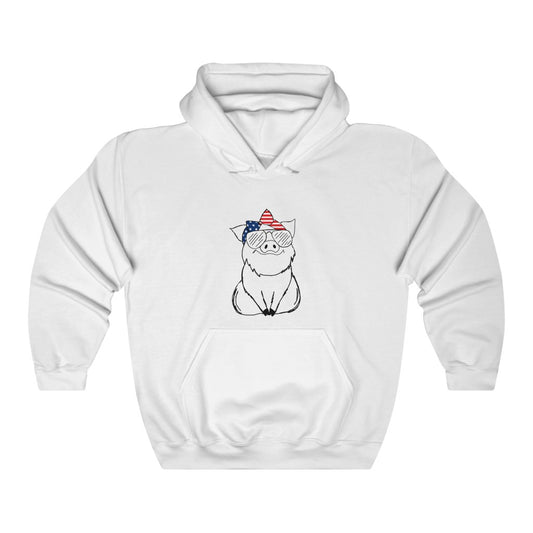 Pig with American Flag Headband Hoodie Sweatshirt