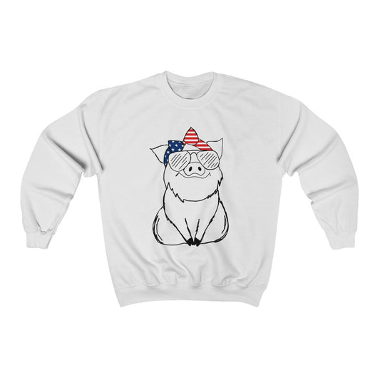 Pig with American Flag Headband Crewneck Sweatshirt