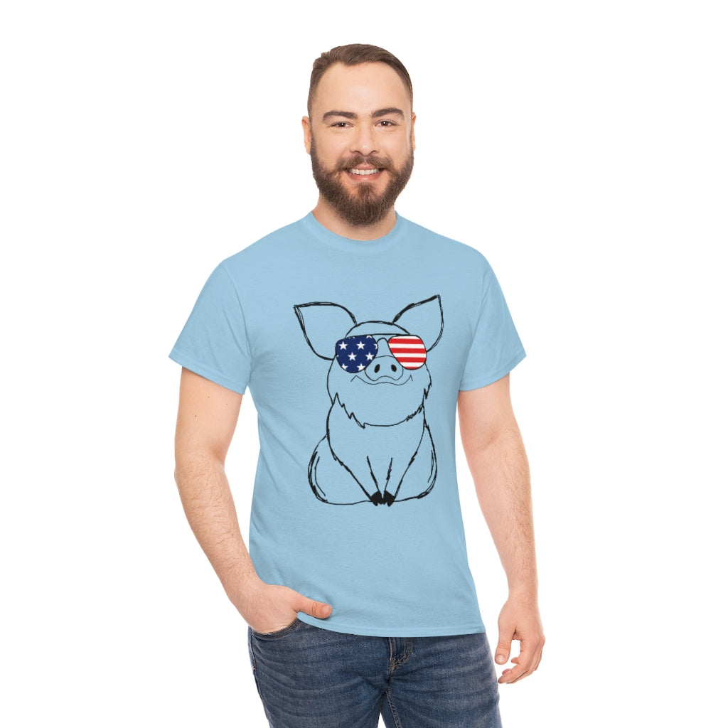 Pig with American Flag Sunglasses Cotton T-shirt
