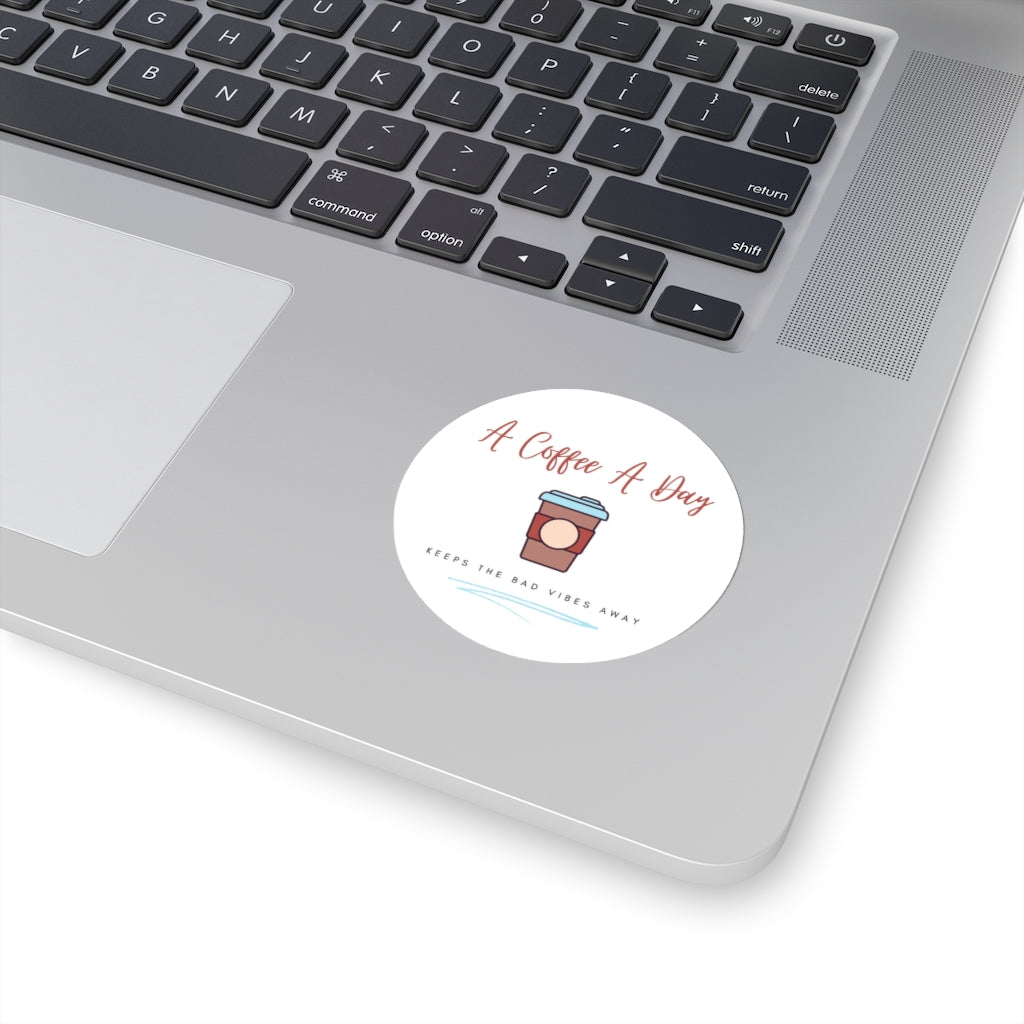 Keep the bad vibes away with a coffee (or two) a day.  This funny coffee sticker shows off your love for caffeine. Designed for the girl who loves coffee and has great style.  This sticker is perfect for your travel mug or laptop!