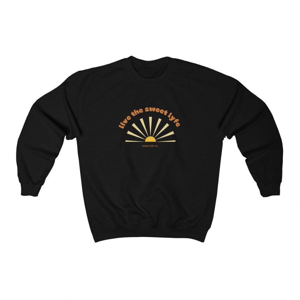 Sunshine is good for the mind, body, adn soul.  Live the sunny sweet lyfe with this retro graphic crewneck sweatshirt.  With both comfort and style in mind, this sweatshirt is made with a plush cotton that is great for sunny days.  Step up your style and add this to your wardrobe today.
