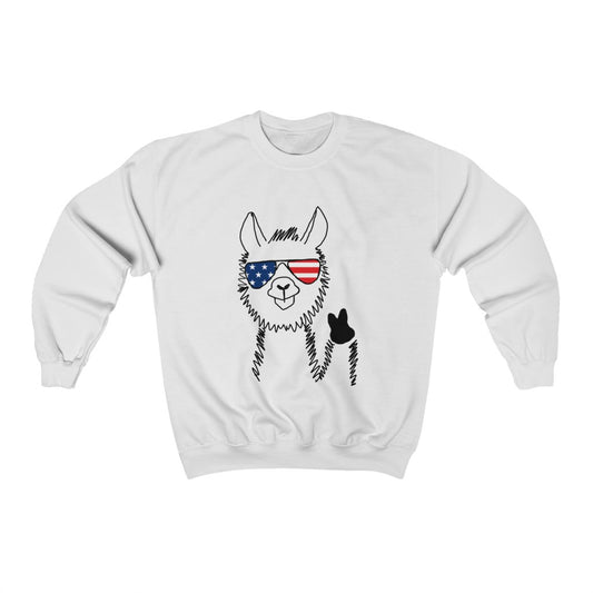 Llama with American Flag Sunglasses Crewneck Sweatshirt