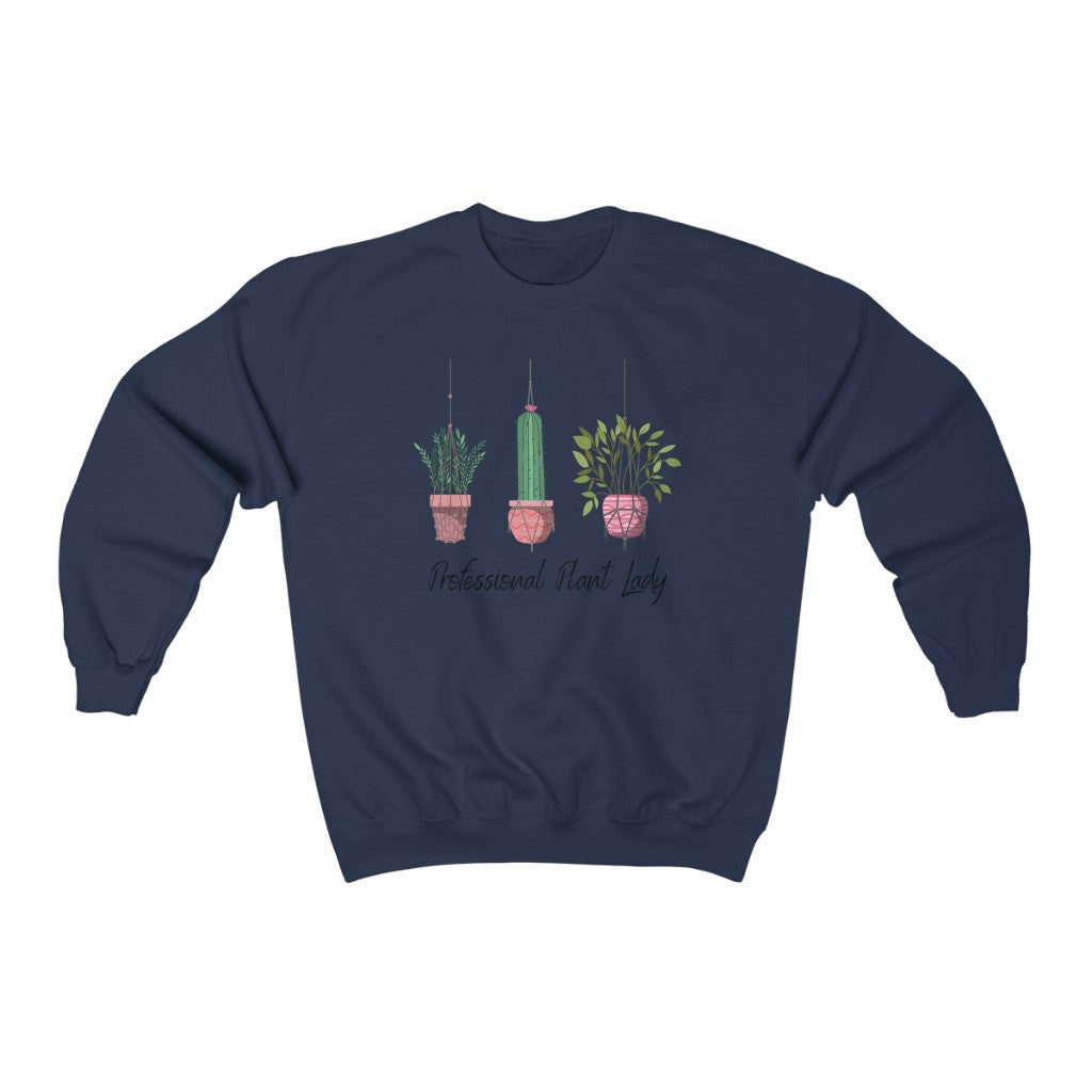 If you have kept your plants alive for more than a week, you are basically a professional.  This "Professional Plant Lady" crewneck sweatshirt is both stylish and funny.  Made with super soft cotton and is perfect for all day wear.  Upgrade your style today with this cute plant lover sweatshirt.