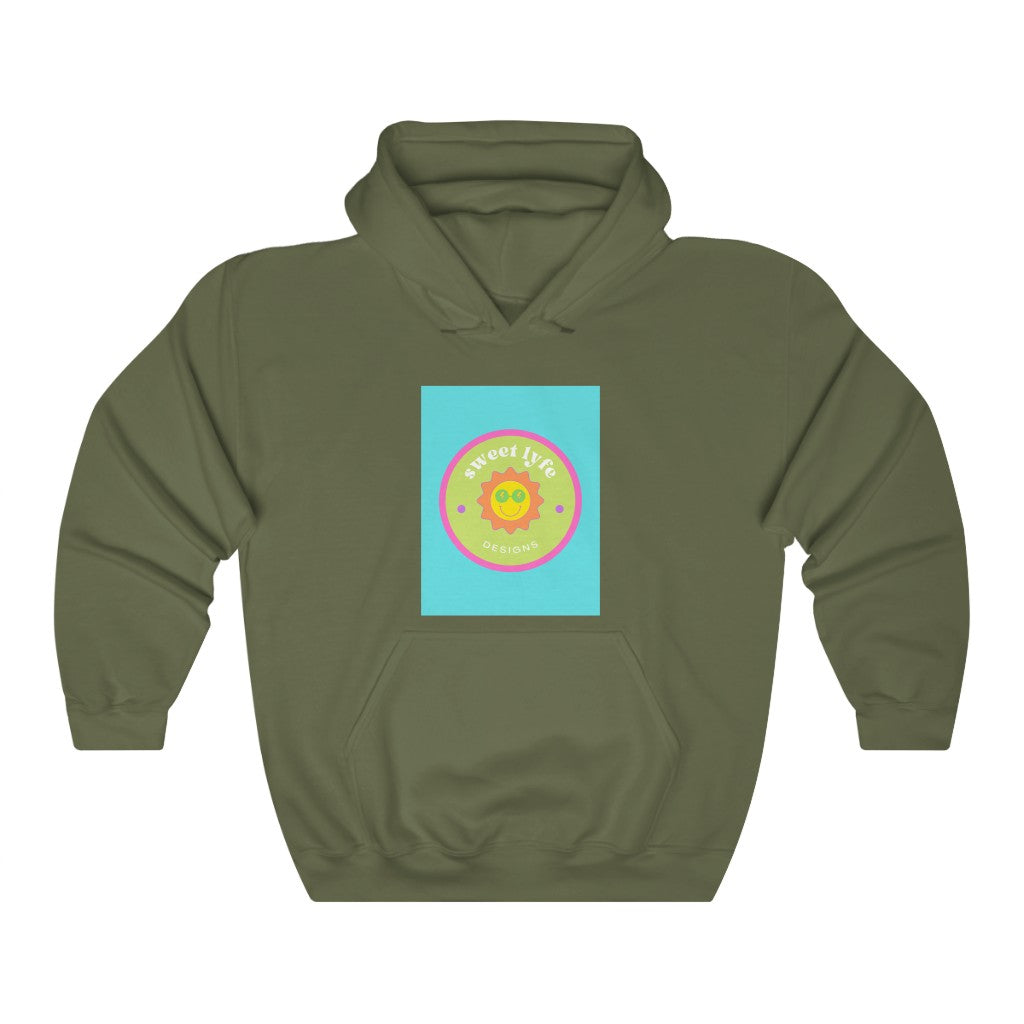 This bright fun colorful hoodie has a retro design with a sun wearing sunglasses.  With fun pops of color, this cute graphic sweatshirt is a unique piece to add to your collection.  Make people smile and show off your style and always remember you are living the sweet lyfe.