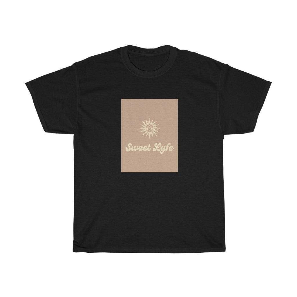 Wherever you go, always bring your own sunshine.  This neutral cotton t-shirt features a sunny design that includes our brand Sweet Lyfe.  Made with a soft high quality cotton for next level comfort.  Upgrade your style and add this t-shirt to your wardrobe today.