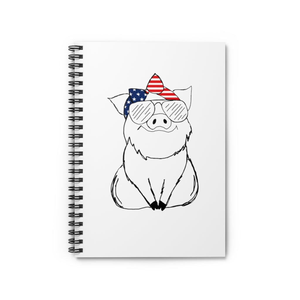Pig with American Flag Headband Spiral Notebook - Ruled Line