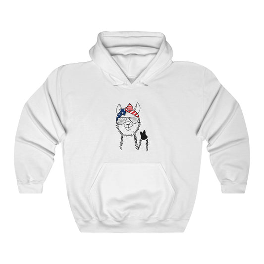 Llama with American Flag Headband Hoodie Sweatshirt
