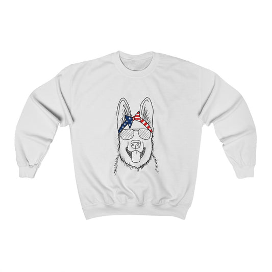 German Shepherd with American Flag Headband Crewneck Sweatshirt