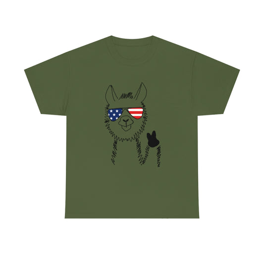Llama with American Flag Sunglasses Cotton T-shirt