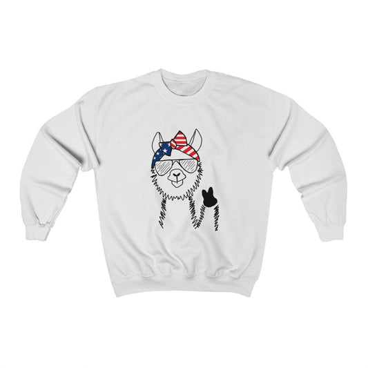 Llama with American Flag Headband Crewneck Sweatshirt