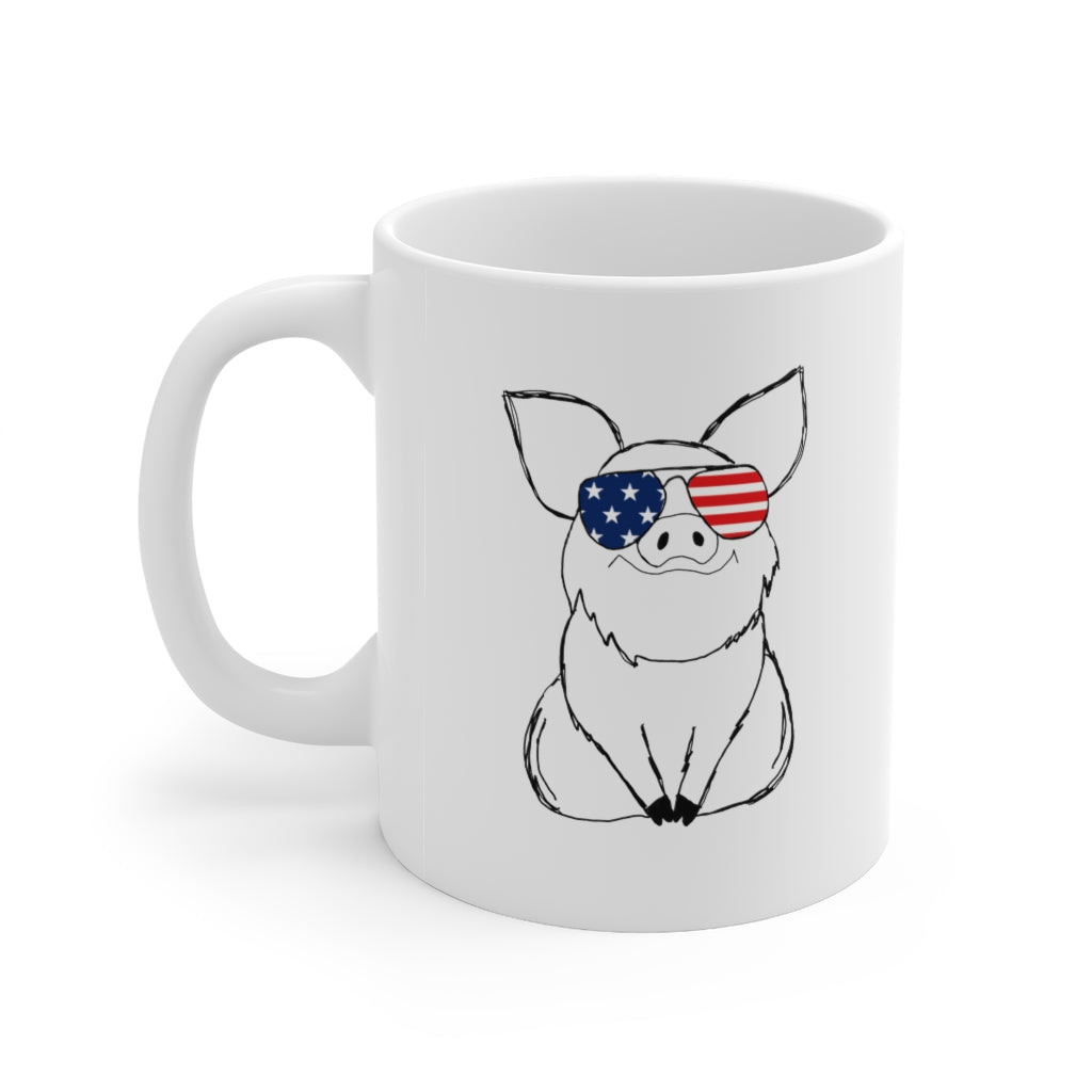 Pig with American Flag Sunglasses Ceramic Mug 11oz