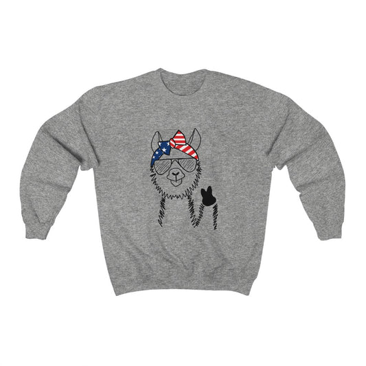 Llama with American Flag Headband Crewneck Sweatshirt