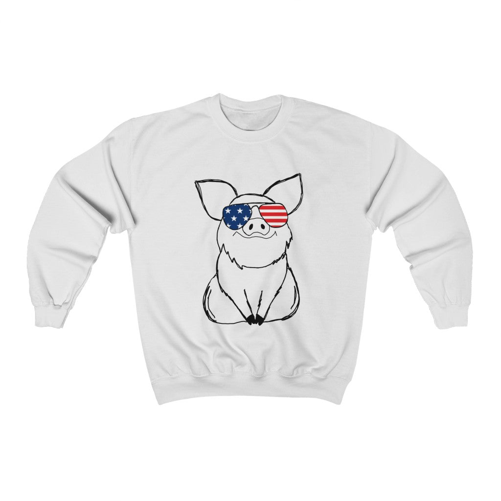 Pig with American Flag Sunglasses Crewneck Sweatshirt