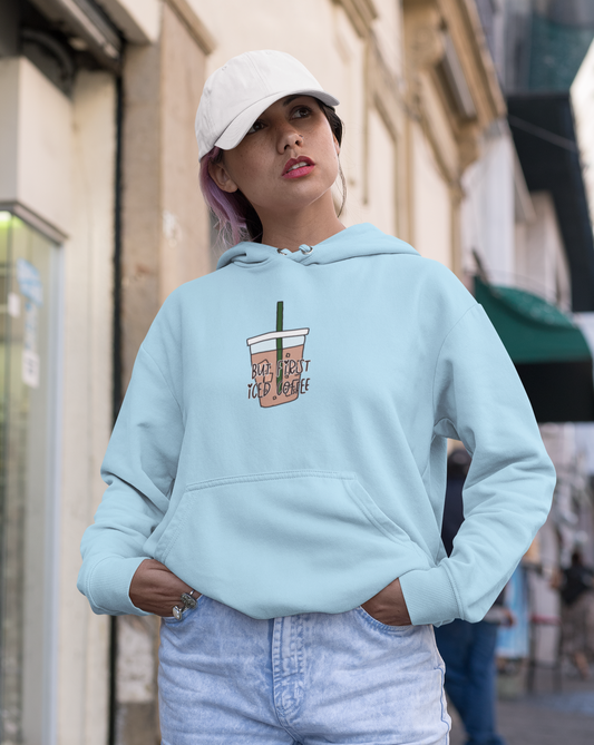 For all you iced coffee lovers out there, this hoodie is for you! Iced… always, am I right?! Not matter the weather stay cozy while you sip your iced coffee, with this sweatshirt. 