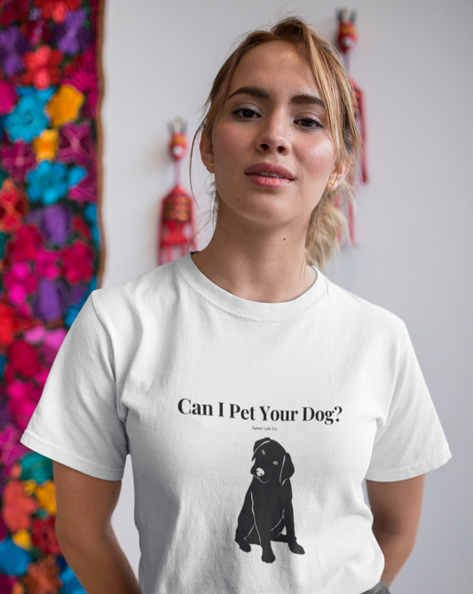 Every time you walk past a dog, your first thought is always “Can I Pet Your Dog?” This funny dog cotton t-shirt is perfect for all occasions and super cozy made with 100% cotton. So next time you walk past a cute pup, you won’t even have to say a word.