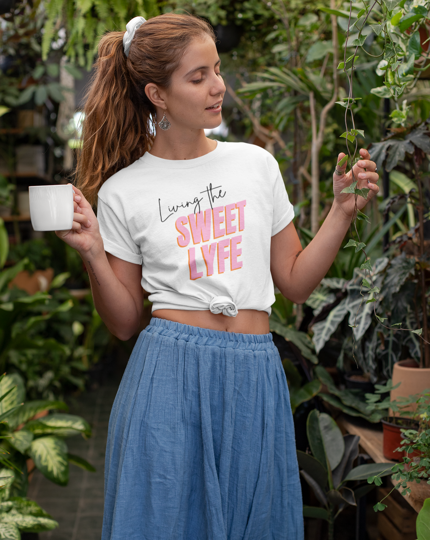 Living the sweet lyfe in a sunny state of mind.  This cotton t-shirt gives off girly vibes.  With light pink lettering, you can make your outfit pop and show off your trendy side at the same time.  Put on this t-shirt and let the compliments roll in and keep the good times going.