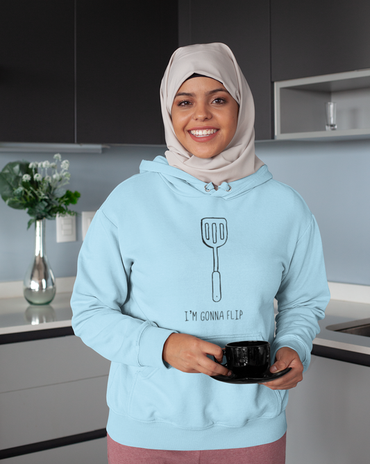 I'm Gonna Flip! This funny hoodie sweatshirt says what every spatula and person is thinking... I'm gonna flip! This hoodie would make the perfect gift for that dad joke making friend, or just to show off your sense of humor at those brisk barbeques!