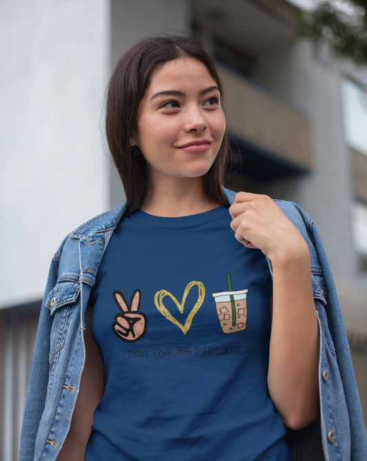 Peace, Love, and Iced Coffee... the only things that matter! This crewneck sweatshirt is perfect for those walks to get coffee, or just for cozying up at home with your favorite iced coffee in hand. This sweatshirt makes the perfect gift for that iced coffee drinker in your life!
