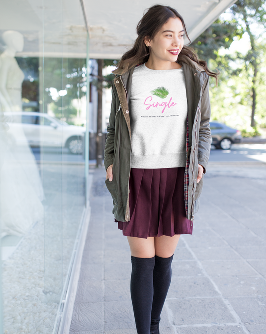 One of the best parts of being single is doing what you want, when you want. This trendy crewneck sweatshirt features a palm leaf and the perfect definition of single. Giving off all the Beverly Hills vibes, you will get all the compliments left and right, and hey, you might get a few dates out of it too (wink, wink!) Designed with a luxurious cotton, you will stay cozy and comfortable all day long.