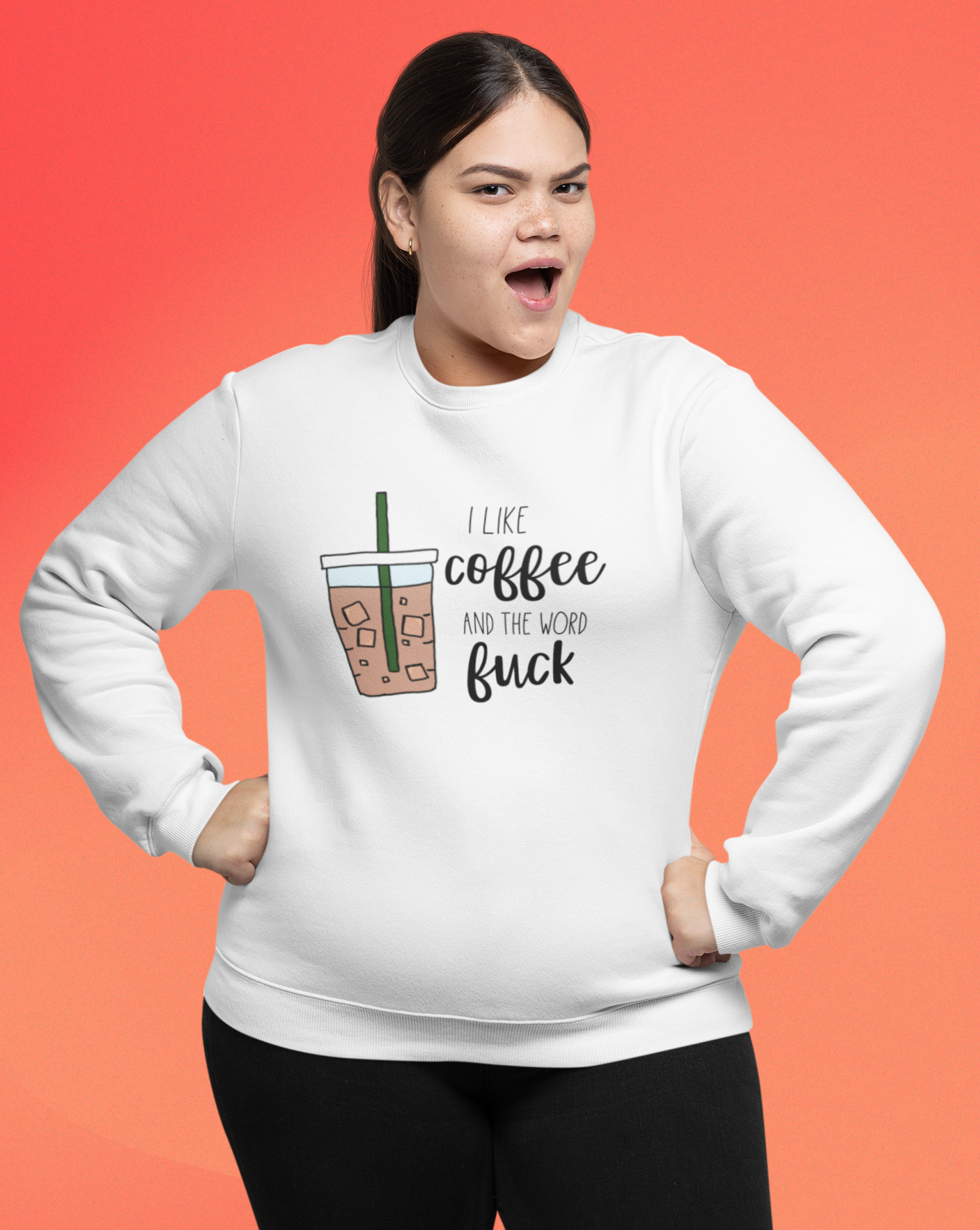 I like coffee and the word fuck. This crewneck sweatshirt is for those of us that are classy but cuss a little, and run on coffee! Perfect for staying cozy while sipping coffee, and maybe even letting an f-bomb slip when it burns your tongue! 