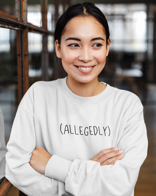 This crewneck sweatshirt is amazing... allegedly. This funny crew will show off your sense of humor or make a great gift for the jokester in your life.