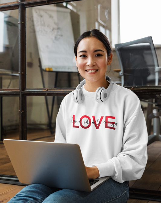 LOVE - Loss of Valuable Energy! Am I Right? This crewneck sweatshirt is perfect for keeping you cozy sitting at home drinking wine while being skeptical of love! Say what all us single people are thinking with this crew!