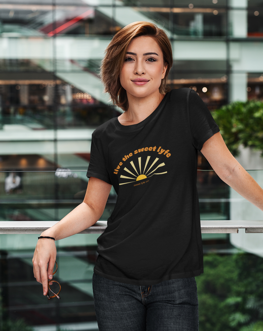 Sunshine is good for the mind, body, adn soul. Live the sunny sweet lyfe with this retro graphic cotton t-shirt. With both comfort and style in mind, this t-shirt is made with a plush cotton that is great for sunny days. Step up your style and add this to your wardrobe today.