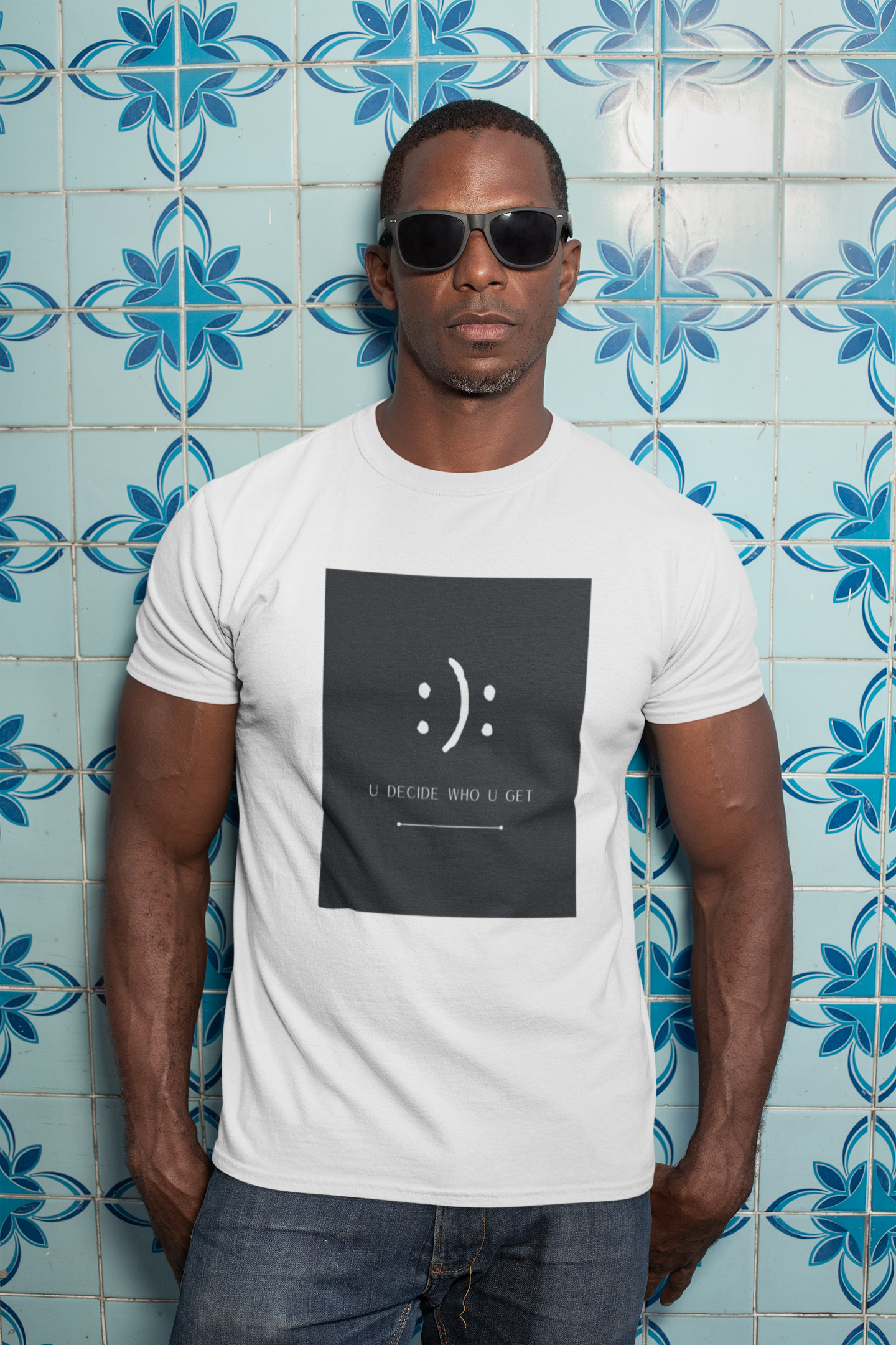 The you decide who you get smiley face cotton t-shirt is perfect for people who can't hide their emotions on their face.  This smiley face will let people know up front your personality in a fun and sassy way.  The edgy modern graphic will fit easily into your stylish wardrobe!